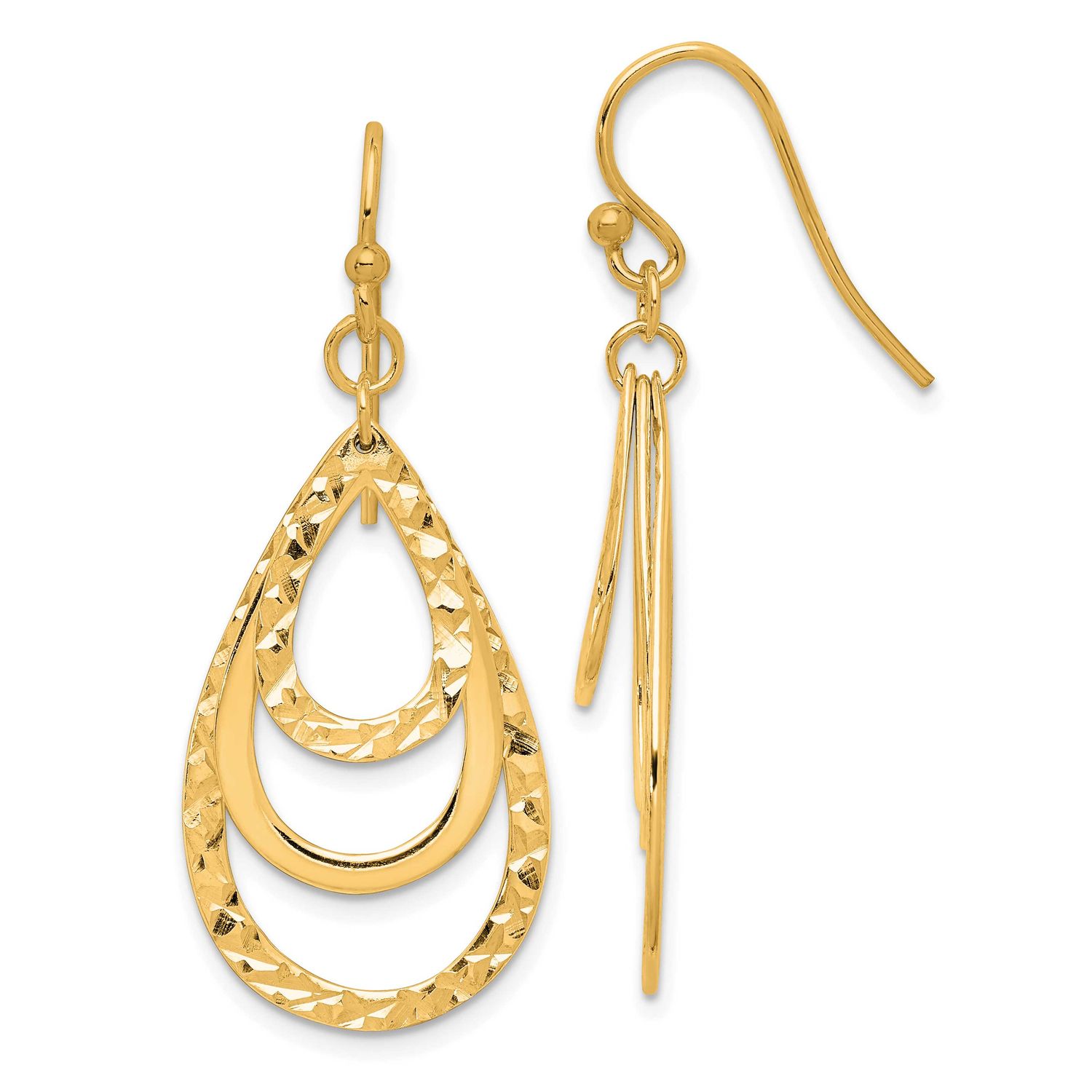 Diamond-Cut Triple Teardrop Dangle Ear Sterling Silver Gold-Tone Polished, MPN: QE14666GP, UPC: