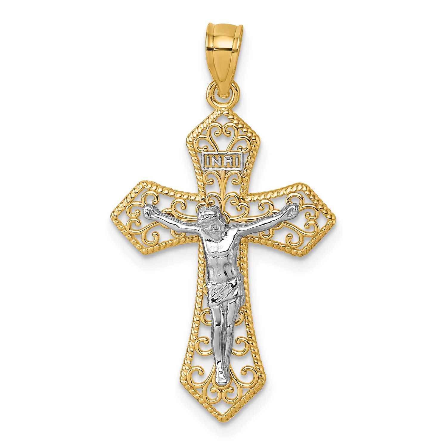 Beaded Fancy Crucifix Pendant 14K Two Tone Gold Polished, MPN: K10097, UPC: