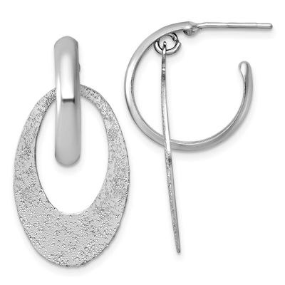 Brushed Dangle Post Hoop Earrings Sterling Silver Rhodium-Plated Polished, MPN: QE18010, UPC: