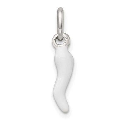 White Enamel Italian Horn Pendant Sterling Silver, MPN: QC11495, UPC:
