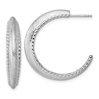 Polished and Scratch Finish C-Hoop Post Earrings Sterling Silver Rhodium-Plated, MPN: QE17967, UPC: