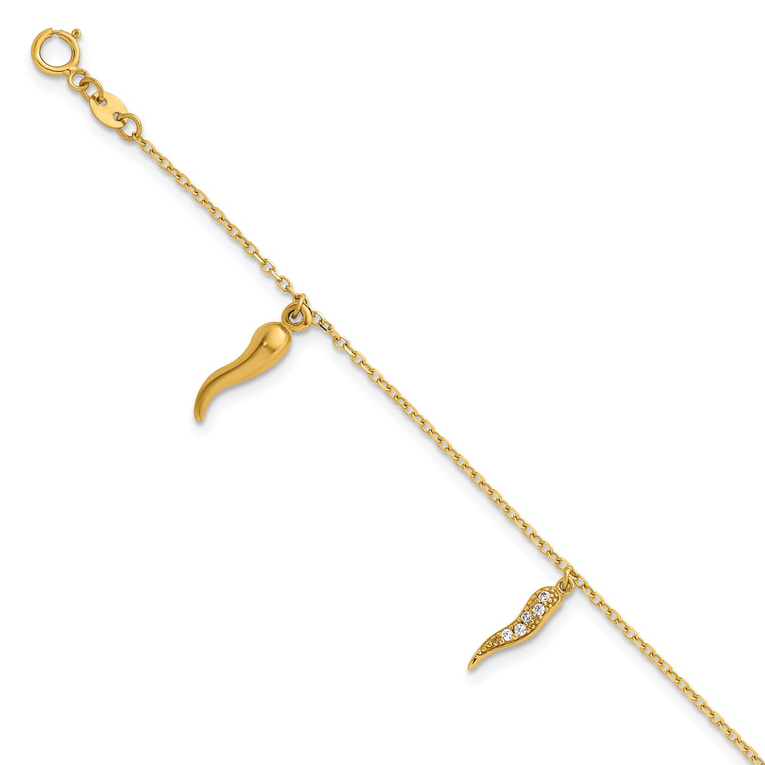 CZ Italian Horns with .75 Inch Extension Bracelet 14k Gold Polished, MPN: SF3106-5.75, UPC: