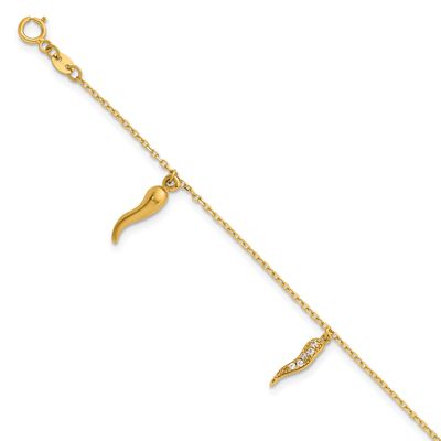 CZ Italian Horns with .75 Inch Extension Bracelet 14k Gold Polished, MPN: SF3106-5.75, UPC: