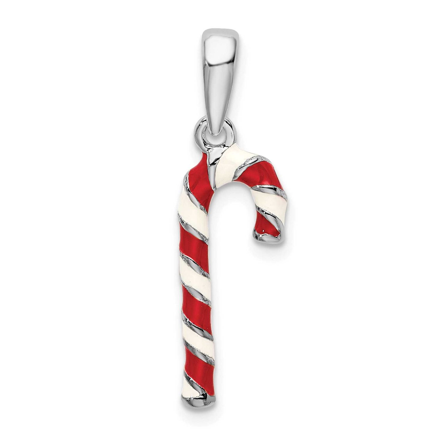 De-Ani 3D Enameled Candy Cane Pendant Sterling Silver Rhodium-Plated, MPN: QC10659, UPC: 6372181447…