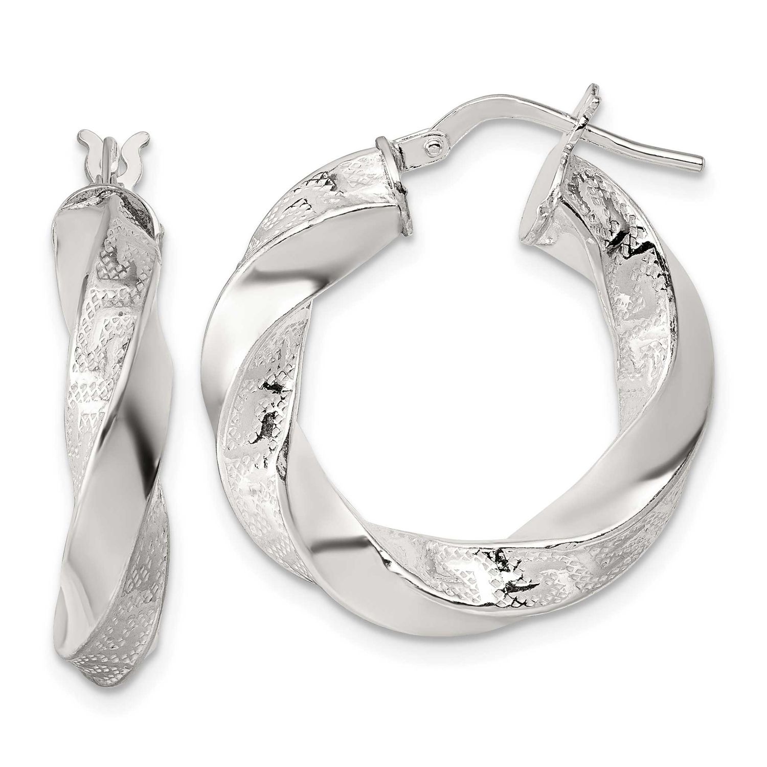 Greek Key 5mm Twisted Hoop Earrings Sterling Silver Polished, MPN: QE17887, UPC: