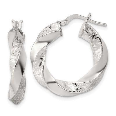 Greek Key 5mm Twisted Hoop Earrings Sterling Silver Polished, MPN: QE17887, UPC: