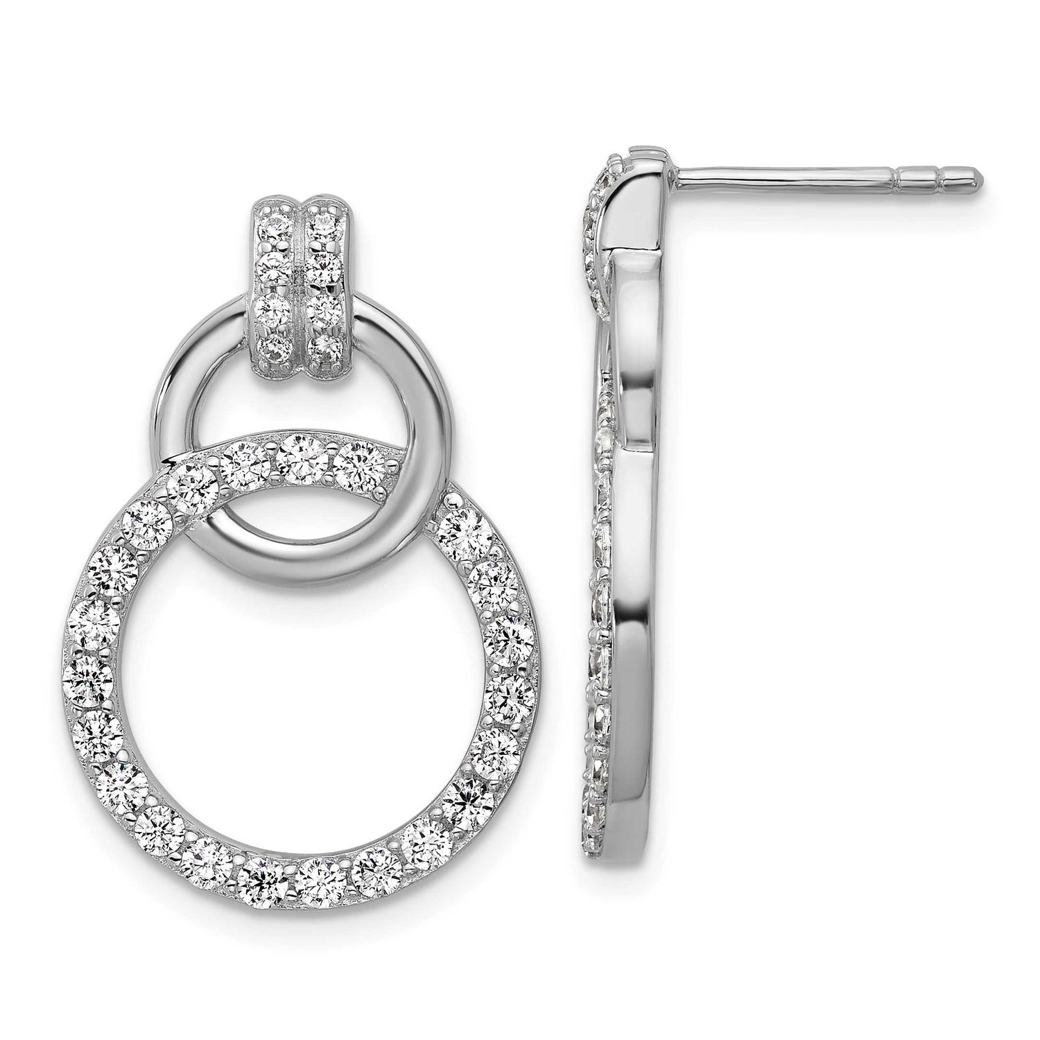 CZ Circle Post Earrings Sterling Silver Rhodium-Plated, MPN: QG7135E, UPC: