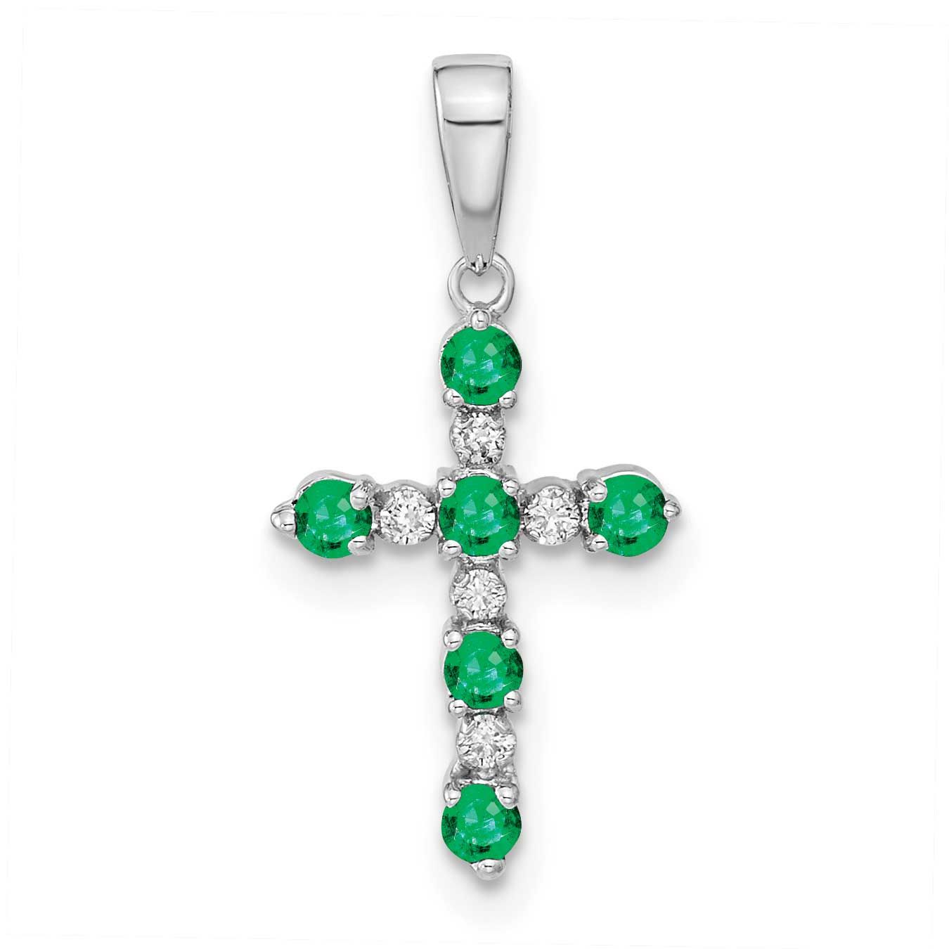 Lab Created Emerald and Diamond Cross Pendant 14k White Gold, MPN: XP3387WCE/A, UPC: