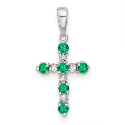 Lab Created Emerald and Diamond Cross Pendant 14k White Gold, MPN: XP3387WCE/A, UPC: