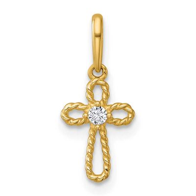 Madi K Polished and Twisted Fancy CZ Cross Pendant 14k Gold, MPN: GK1205, UPC: