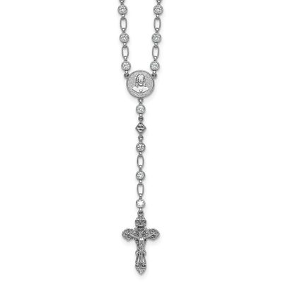 Polished Round CZ 25.25 Inch Rosary Necklace Sterling Silver Rhodium-Plated, MPN: QH5878-25.25, UPC:
