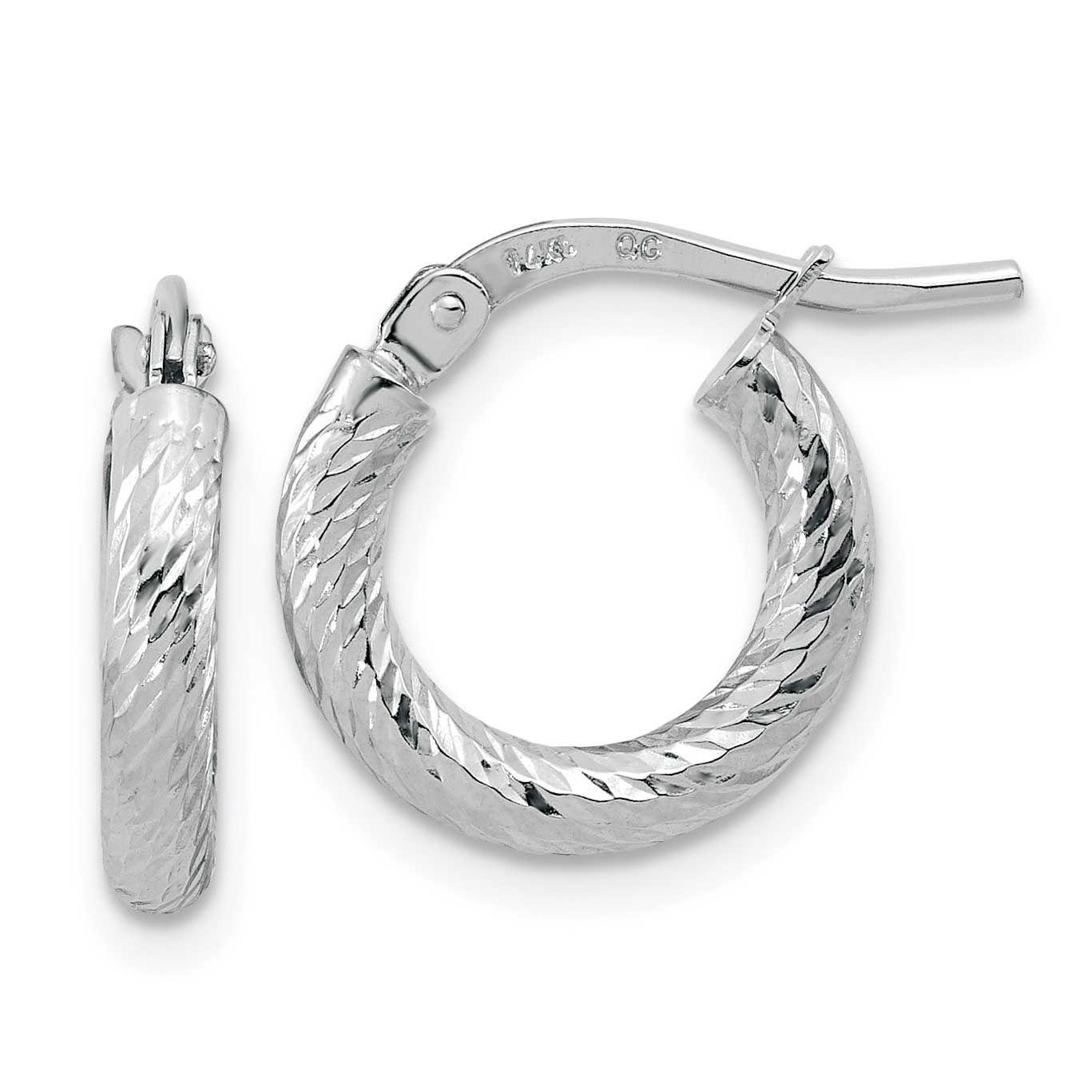 Polished Diamond-Cut 2.4mm Hoop Earrings 10k White Gold, MPN: 10TF1964W, UPC: