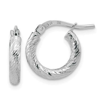 Polished Diamond-Cut 2.4mm Hoop Earrings 10k White Gold, MPN: 10TF1964W, UPC: