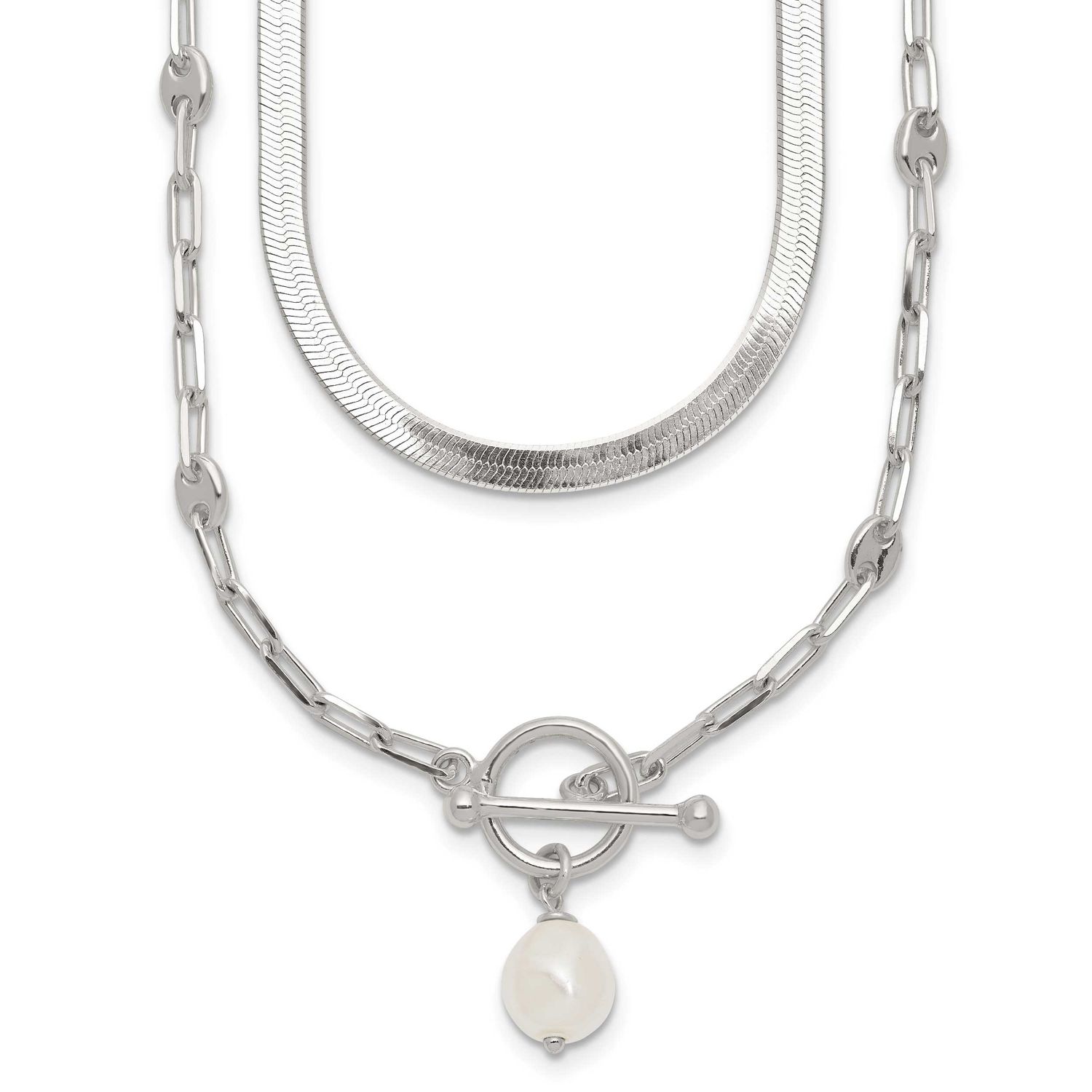 Crystal Pearl 2 Strand with 2 Inch Extension Choker Necklace Sterling Silver Polished, MPN: QG7060-…
