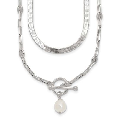 Crystal Pearl 2 Strand with 2 Inch Extension Choker Necklace Sterling Silver Polished, MPN: QG7060-…