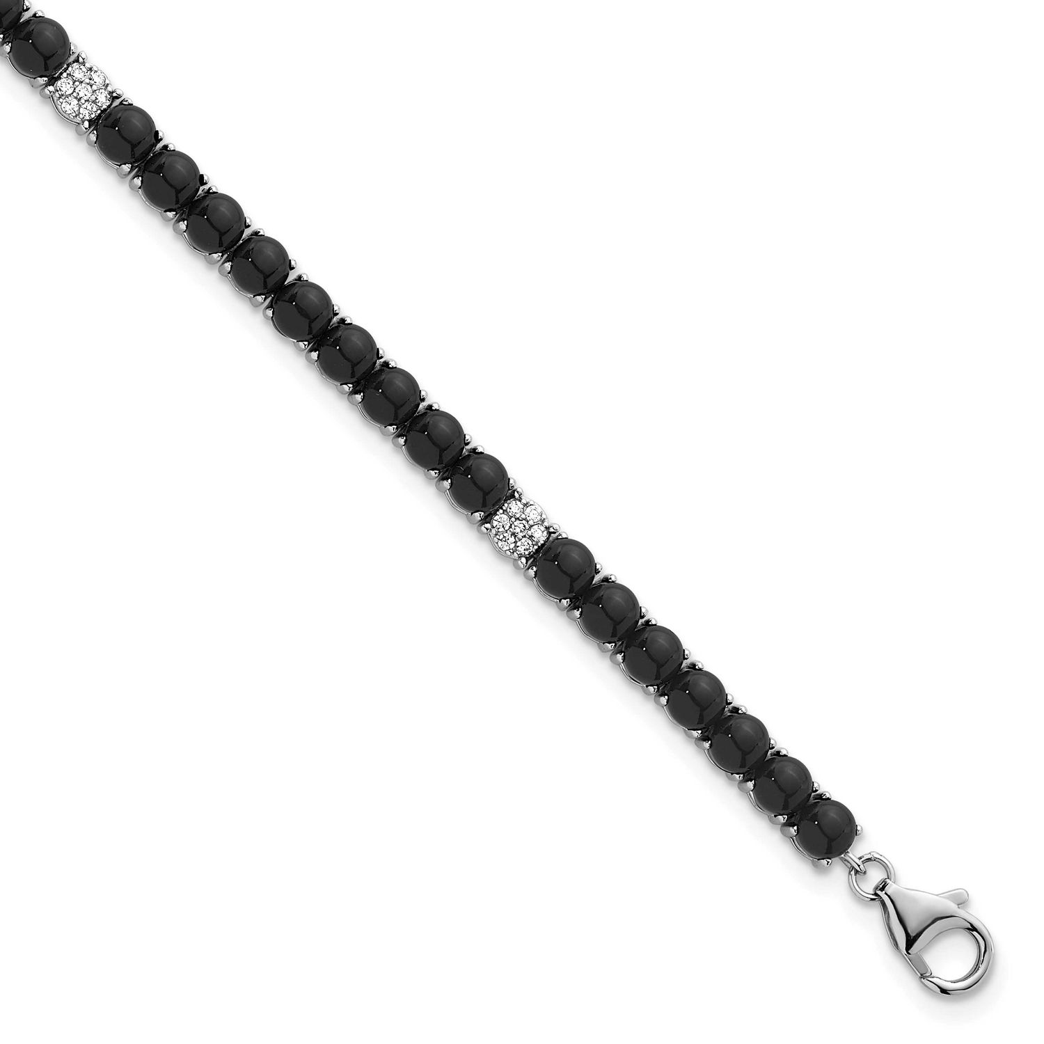 CZ and Onyx 7.5 Inch with 1.5 Inch Extension Bracelet Sterling Silver Rhodium-Plated, MPN: QG7284-7…