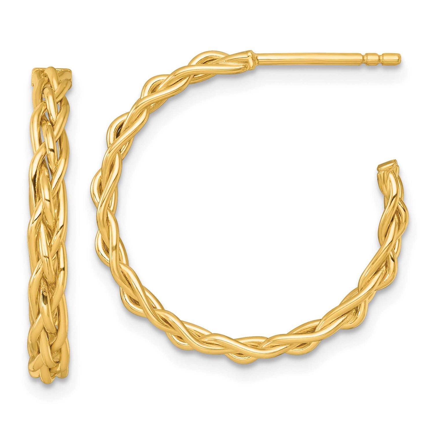 Woven 3mm Post Hoop Earrings 14k Gold Polished, MPN: TF2562, UPC: