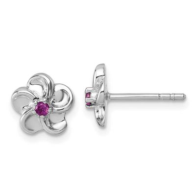 Red CZ Flower Post Earrings Sterling Silver Rhodium-Plated, MPN: QG7228E, UPC: