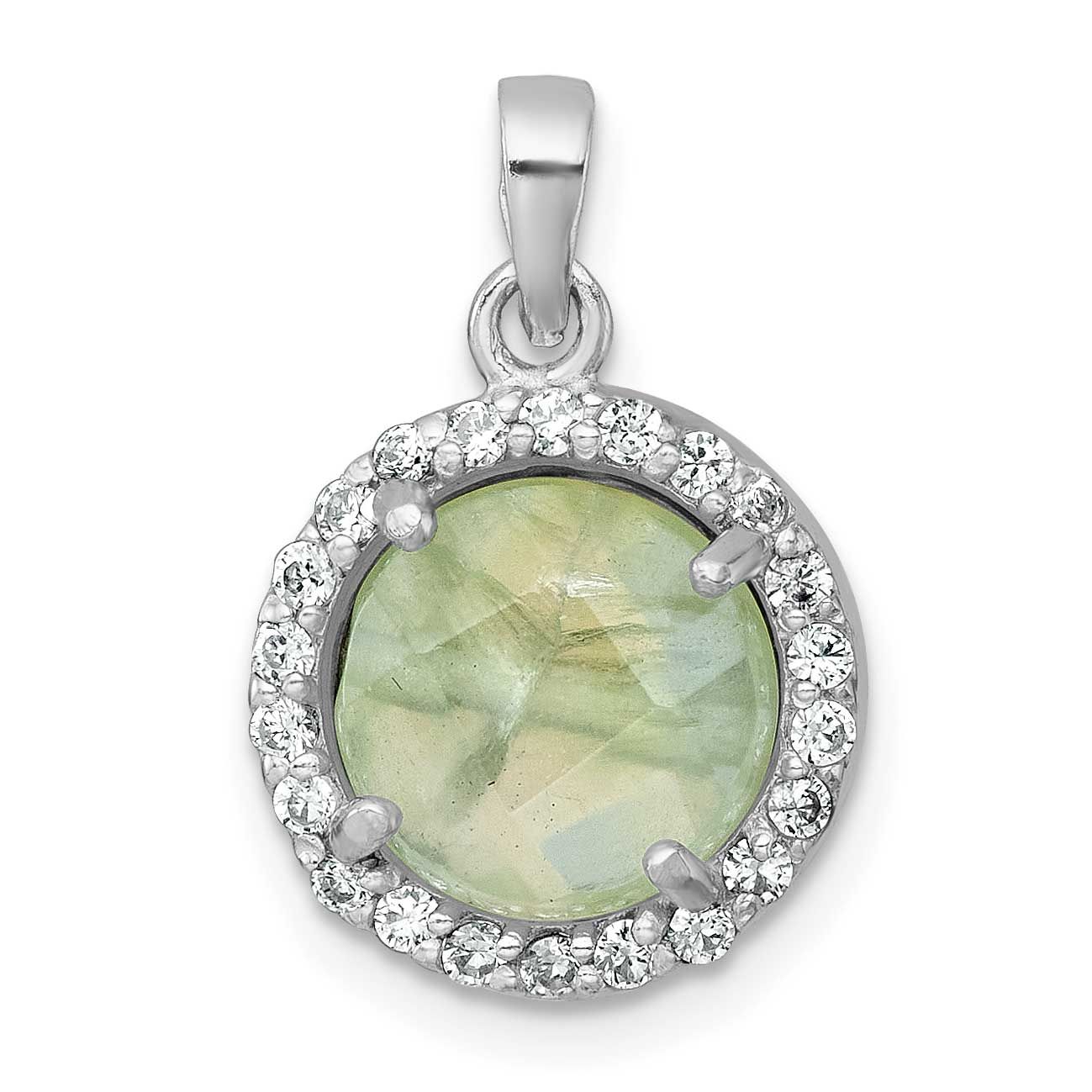 Polished CZ and Prehnite Circle Pendant Sterling Silver Rhodium-Plated, MPN: QG7194P, UPC: