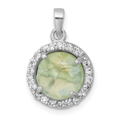 Polished CZ and Prehnite Circle Pendant Sterling Silver Rhodium-Plated, MPN: QG7194P, UPC: