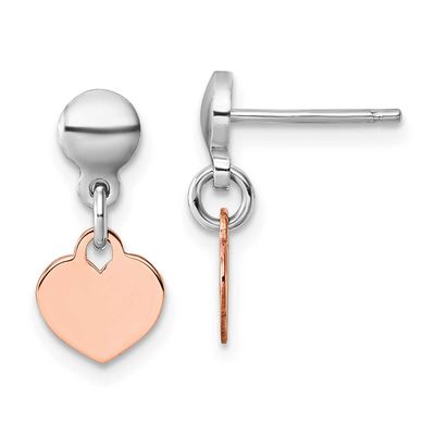 Rose Gold-Plated Heart Post Dangle Earrings Sterling Silver Rhodium-Plated, MPN: QE17802, UPC: