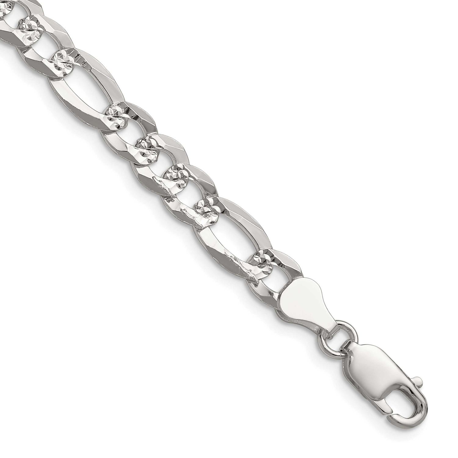 7.0mm Flat Diamond-cut Pave Figaro Chain 16 Inch Sterling Silver, MPN: QPF160-16, UPC: