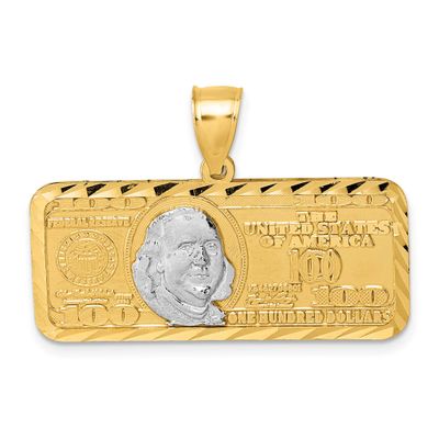 Rhodium Diamond-Cut 100 Dollar Bill Pendant 14k Gold Polished, MPN: K10045, UPC: