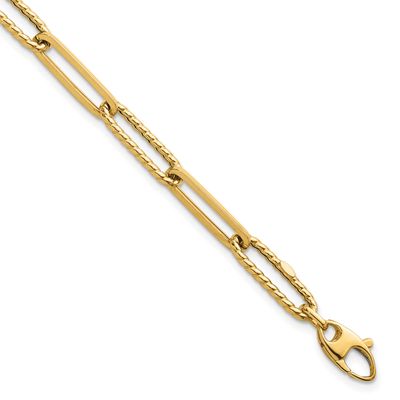 Textured 7.5 Inch Paperclip Link Bracelet 14k Gold Polished, MPN: SF3119-7.5, UPC: