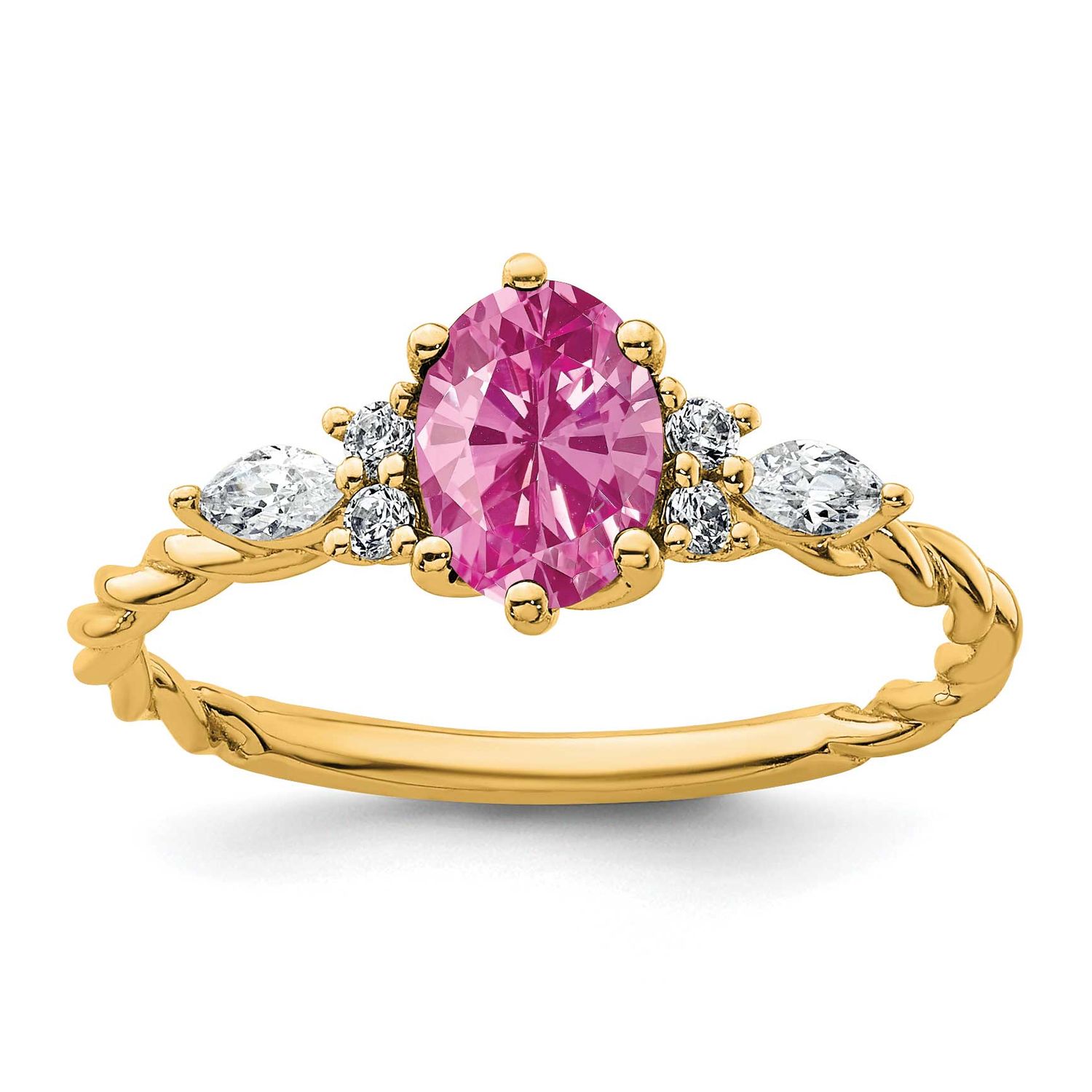 Diamond &amp; Lab Created Pink Sapphire Twisted Ring 14k Gold Polished, MPN: RM9791-CPS-017-YAA, UPC: