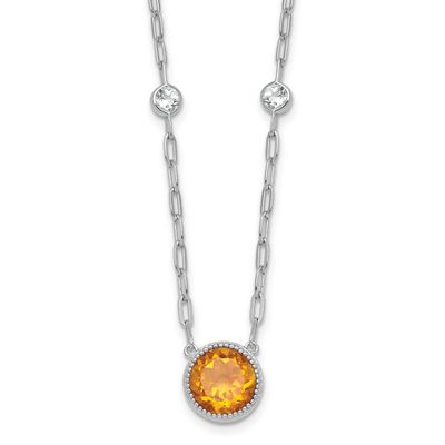 Polished Round Citrine and White Topaz 16 Inch with 2 Inch Extension Necklace Sterling Silver Rhodi…