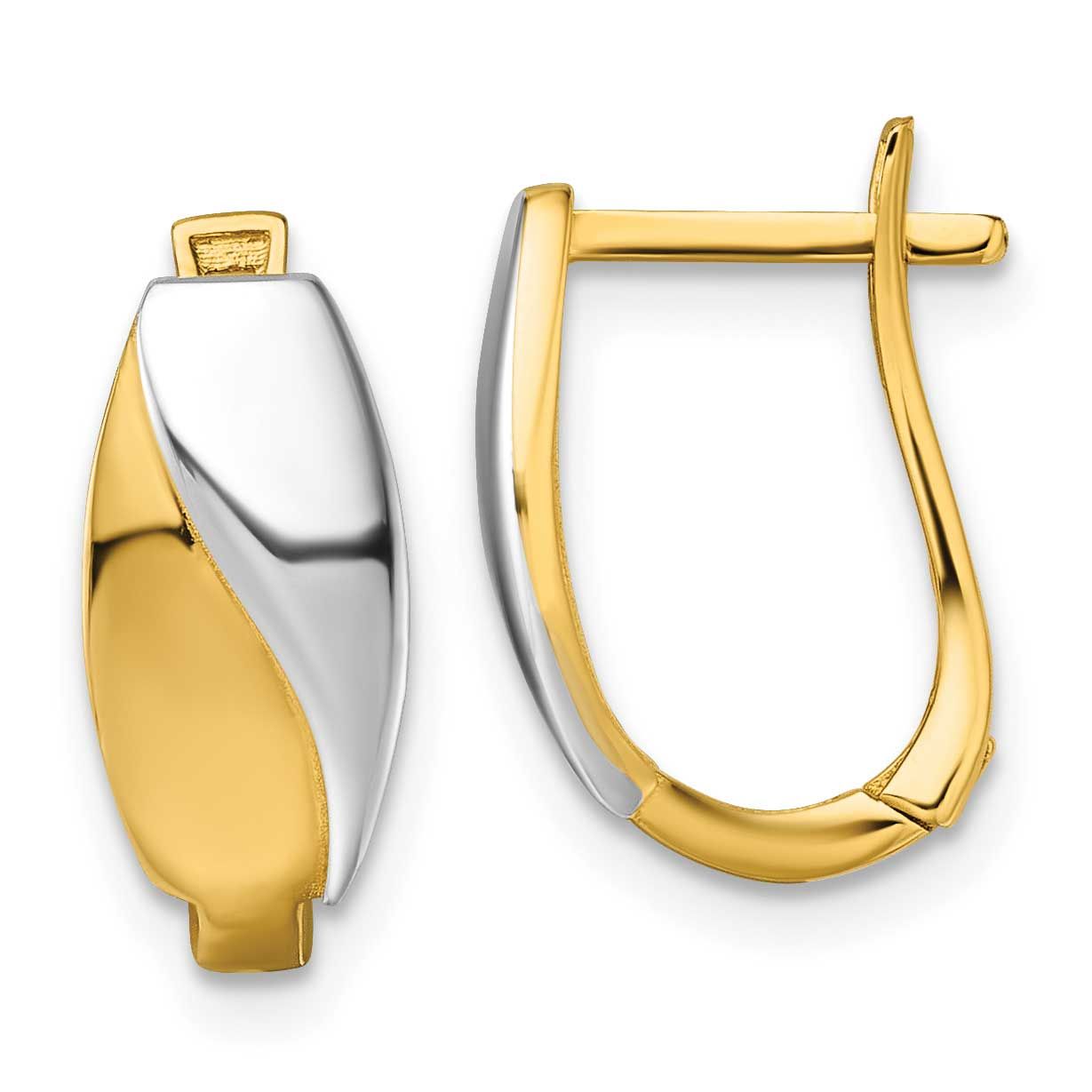 Hinged Hoop Earrings 14k Gold with Rhodium Polished, MPN: TF2469, UPC: