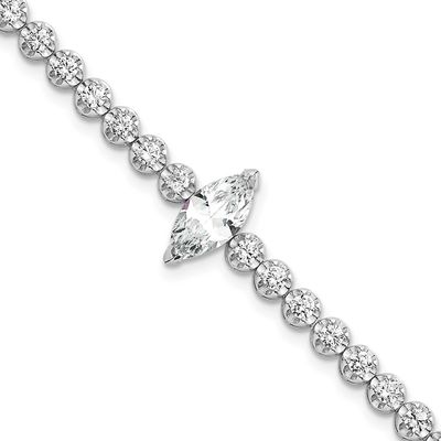Round and Marquise CZ 7.25 Inch Bracelet Sterling Silver Rhodium-Plated Polished, MPN: QG6856-7.25,…