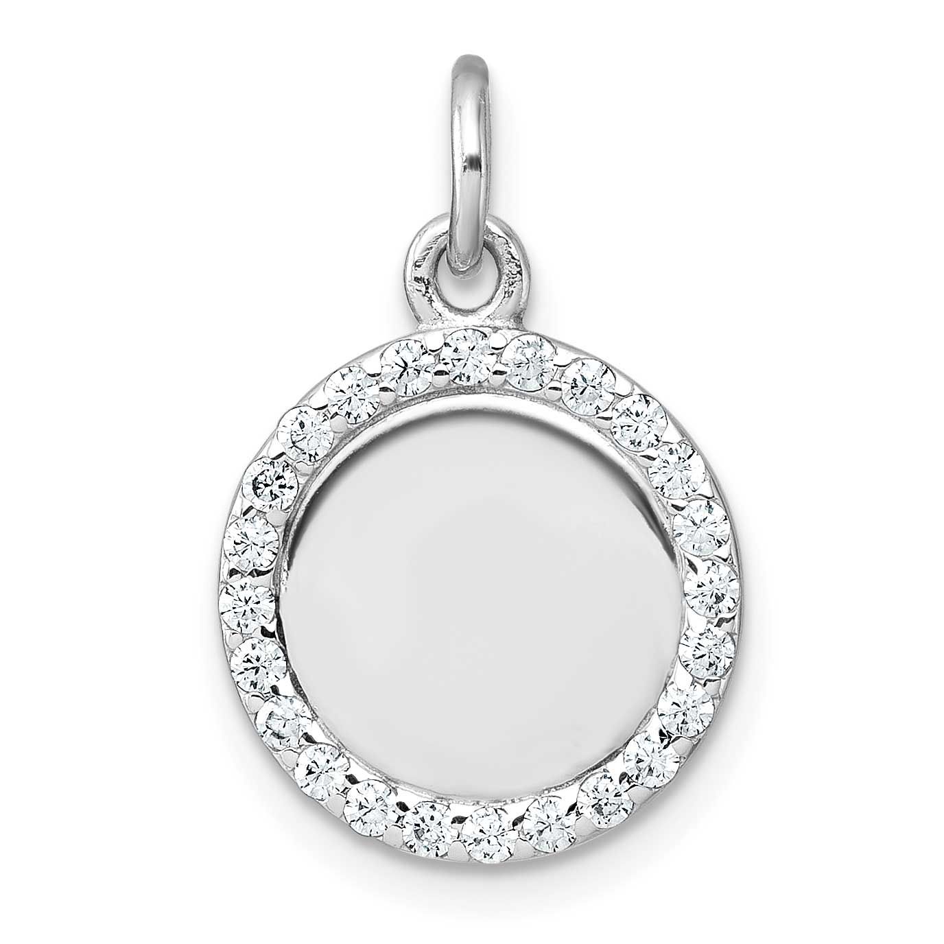 Polished CZ Engraveable Circle Pendant Sterling Silver Rhodium-Plated, MPN: QC11542, UPC: