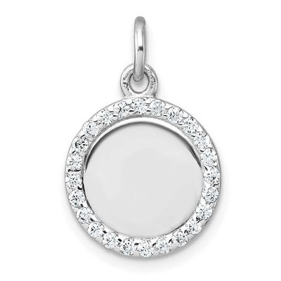 Polished CZ Engraveable Circle Pendant Sterling Silver Rhodium-Plated, MPN: QC11542, UPC:
