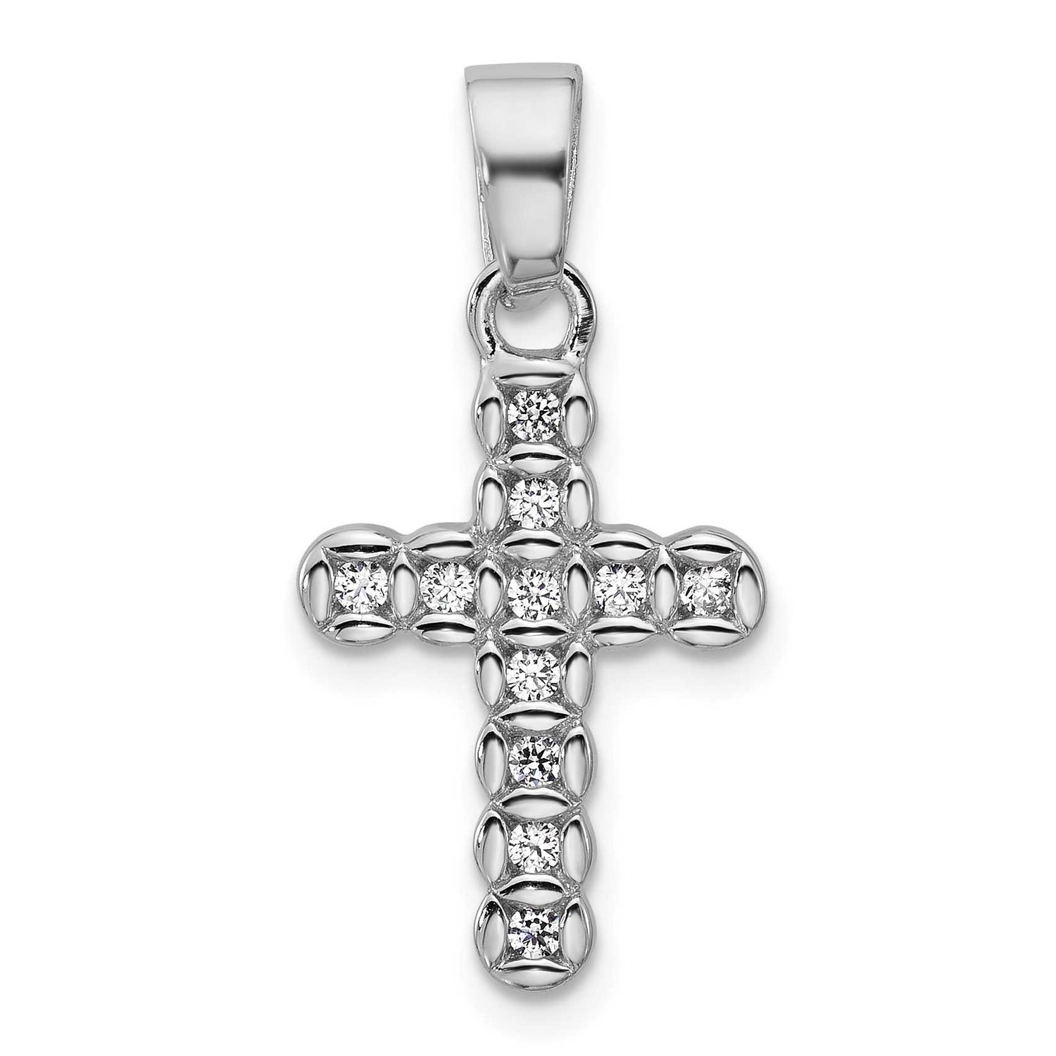 CZ Polished Cross Pendant Sterling Silver Rhodium-Plated, MPN: QC11633, UPC: