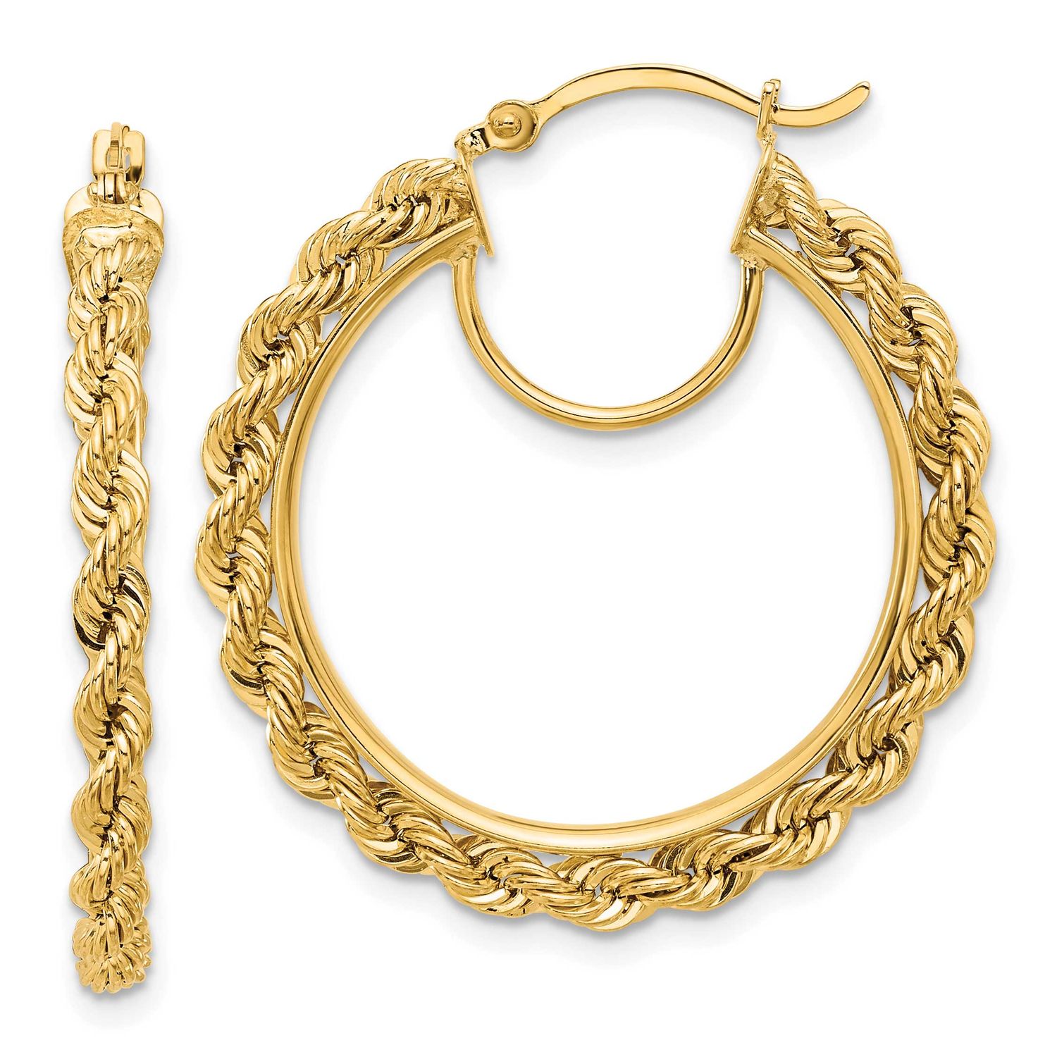 Diamond-cut Rope 2.95mm Hoop Earrings 14k Gold Polished, MPN: ER341, UPC: