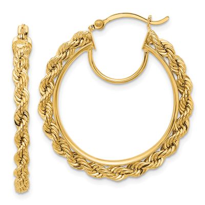 Diamond-cut Rope 2.95mm Hoop Earrings 14k Gold Polished, MPN: ER341, UPC: