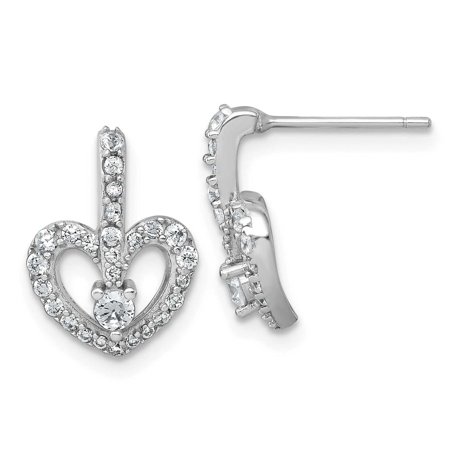Polished CZ Heart Post Earrings Sterling Silver Rhodium-Plated, MPN: QG7206E, UPC: