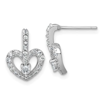 Polished CZ Heart Post Earrings Sterling Silver Rhodium-Plated, MPN: QG7206E, UPC: