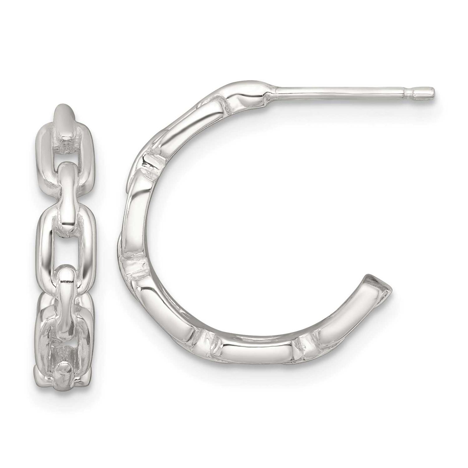 Link Post C-Hoop Earrings Sterling Silver Polished, MPN: QE17996, UPC:
