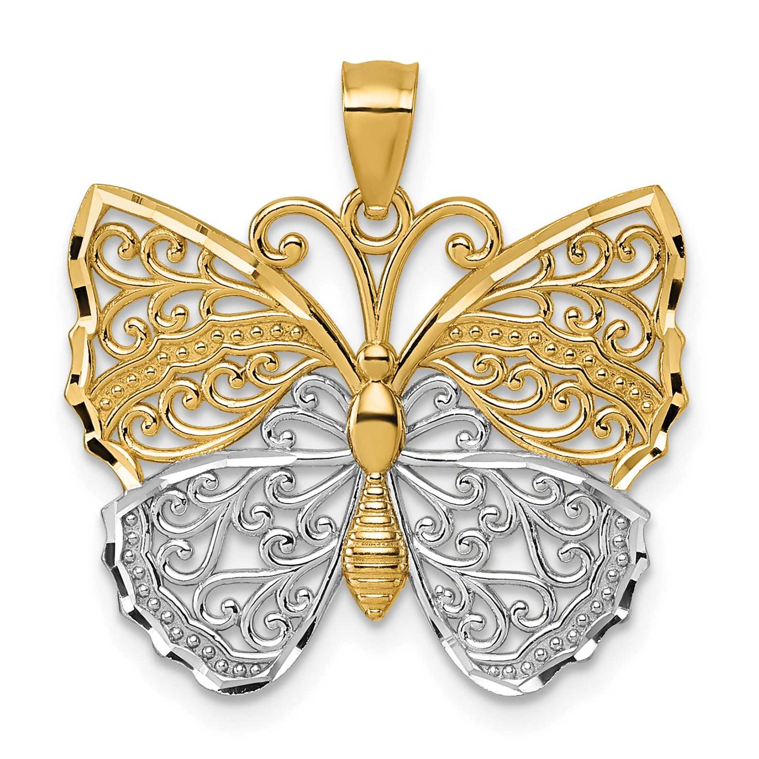 Rhodium Textured Fancy Butterfly Pendant 14k Gold, MPN: K10031, UPC: