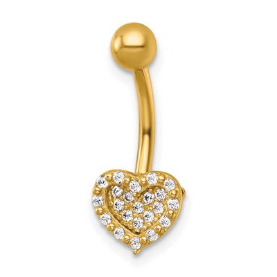 14 Gauge Polished Pave CZ Heart Navel Ring 14k Gold, MPN: BD327, UPC: