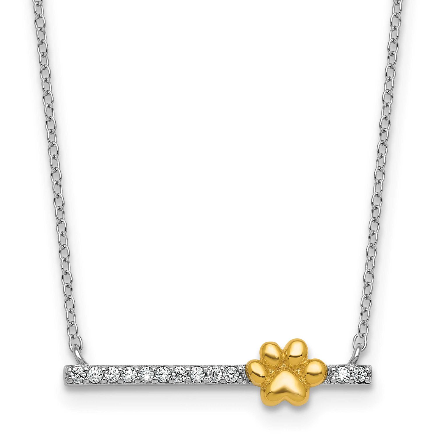 Gold-Tone CZ Paw Bar 16 Inch with 2 Inch Extension Necklace Sterling Silver Rhodium-Plated, MPN: QG…