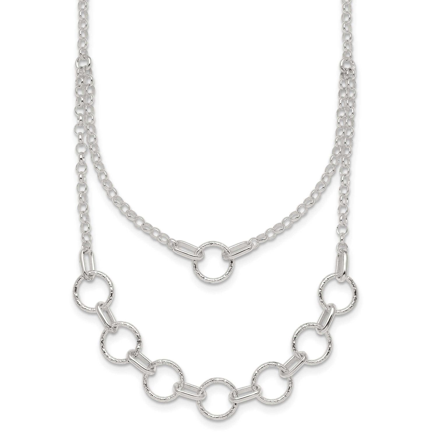 Textured Circles with 2 Inch Extension Necklace Sterling Silver Polished, MPN: QG7056-16, UPC: