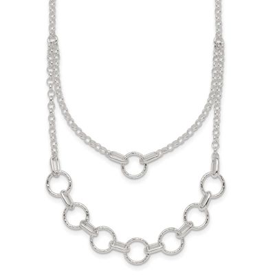 Textured Circles with 2 Inch Extension Necklace Sterling Silver Polished, MPN: QG7056-16, UPC: