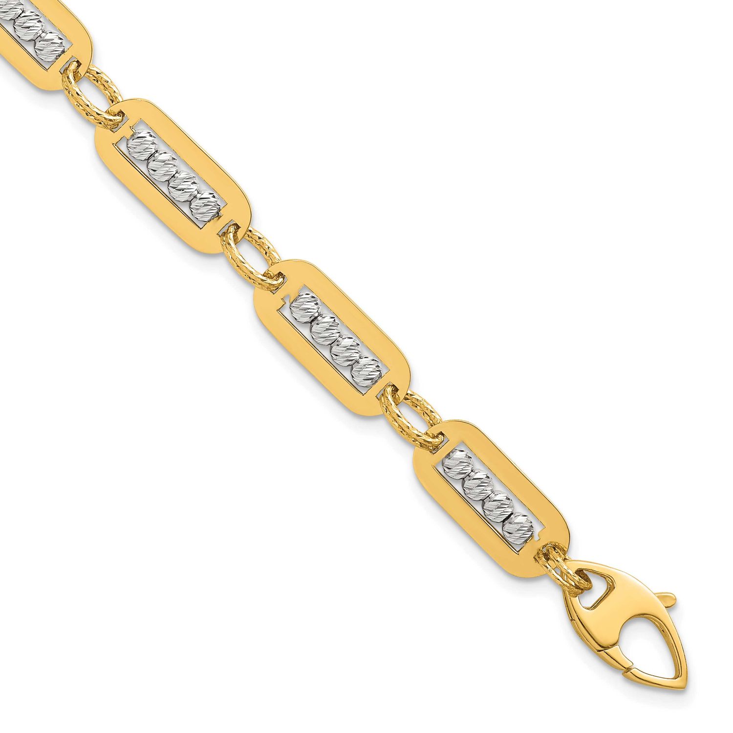 Diamond-Cut Bead 7.25 with .5 Inch Extender Bracelet 14K Two Tone Gold Polished, MPN: SF3178-7.25, …
