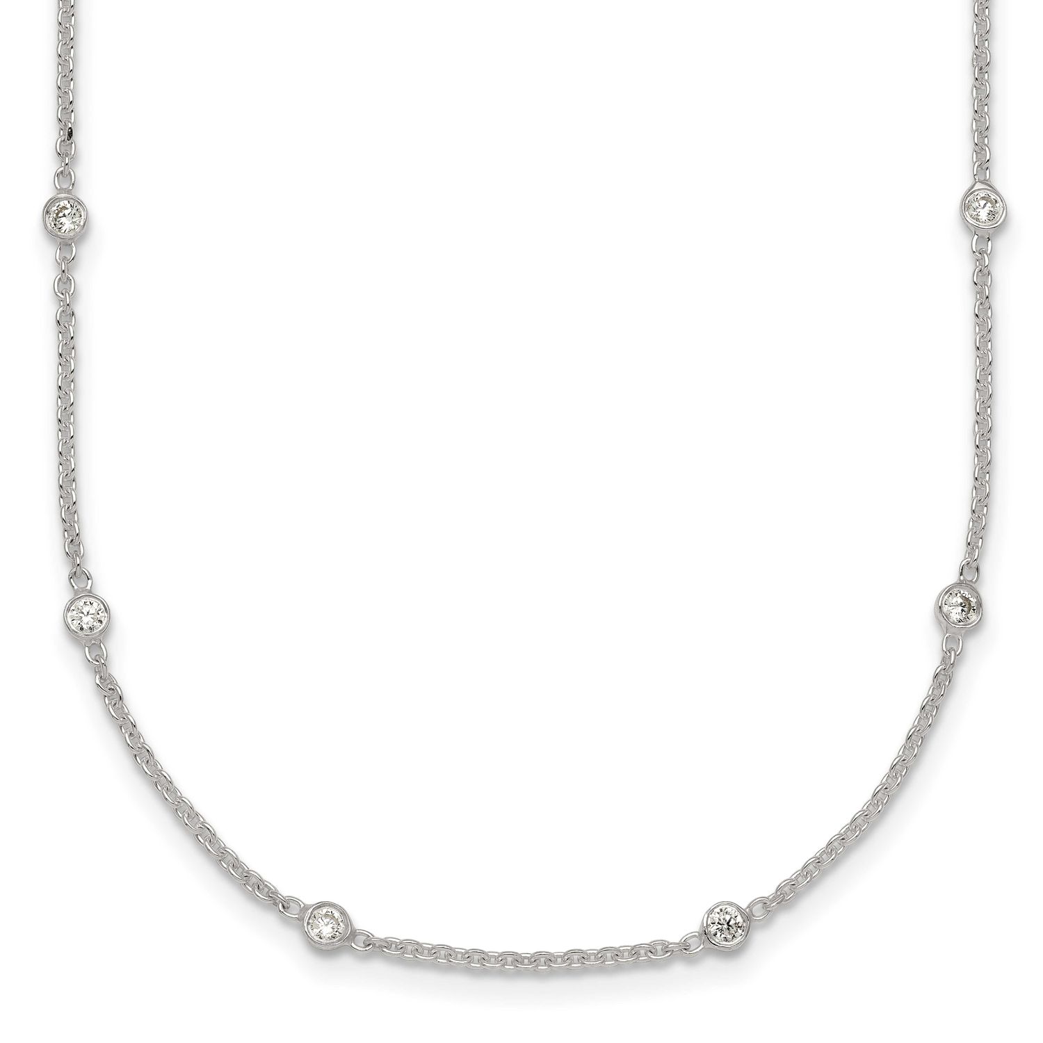 CZ Station with 1 Inch Extension Necklace Sterling Silver Polished, MPN: QG7011-16.5, UPC: