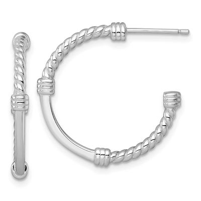 Twisted 24.0mm Post C-Hoop Earrings Sterling Silver Rhodium-Plated Polished, MPN: QE17984, UPC: