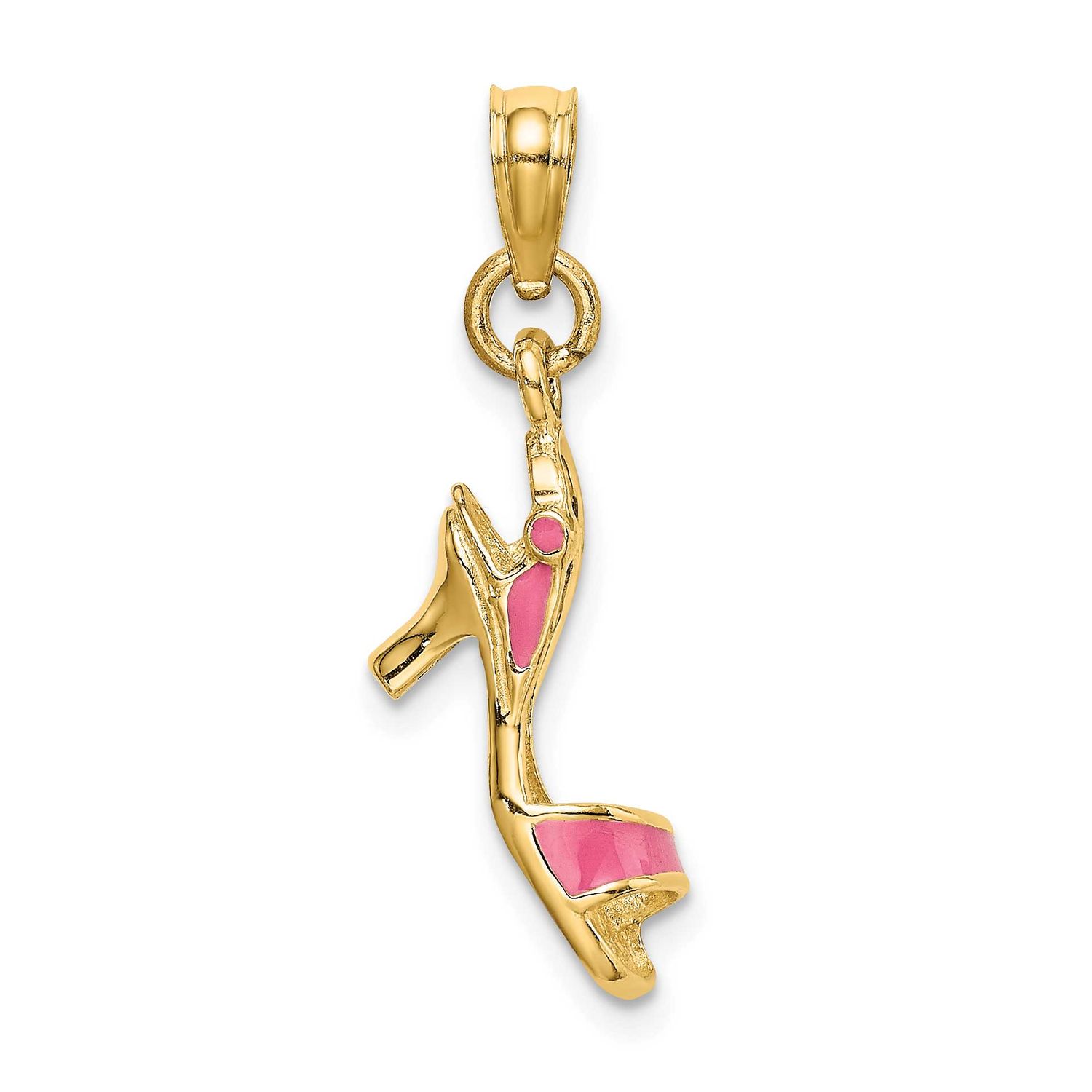 3-D Pink Enamel Open Toe High Heel Charm 14k Gold, MPN: K6953, UPC: 637218132379