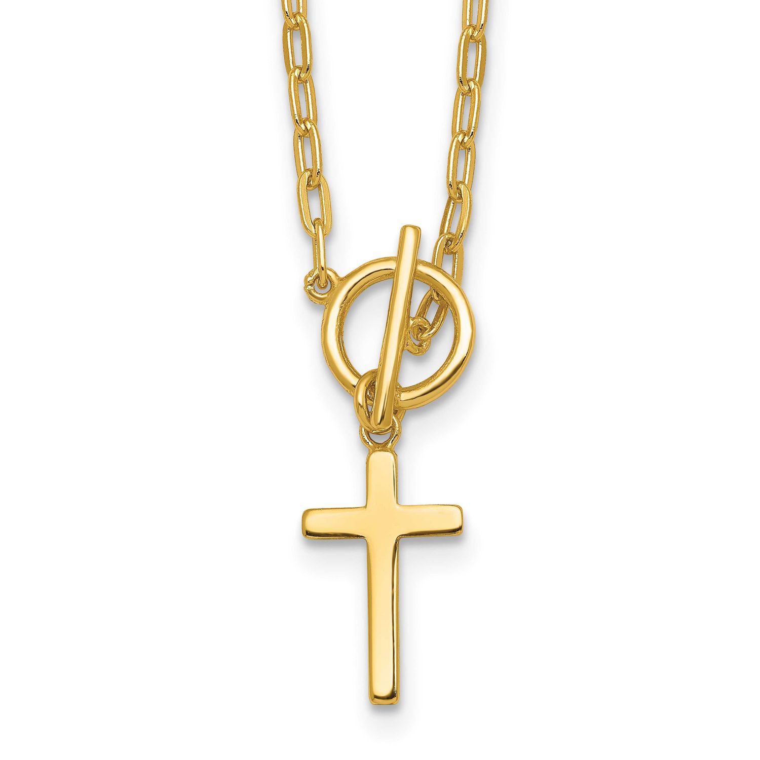 Cross Paperclip Link 16 Inch with 2 Inch Extension Necklace Sterling Silver Gold-Tone, MPN: QG7020G…